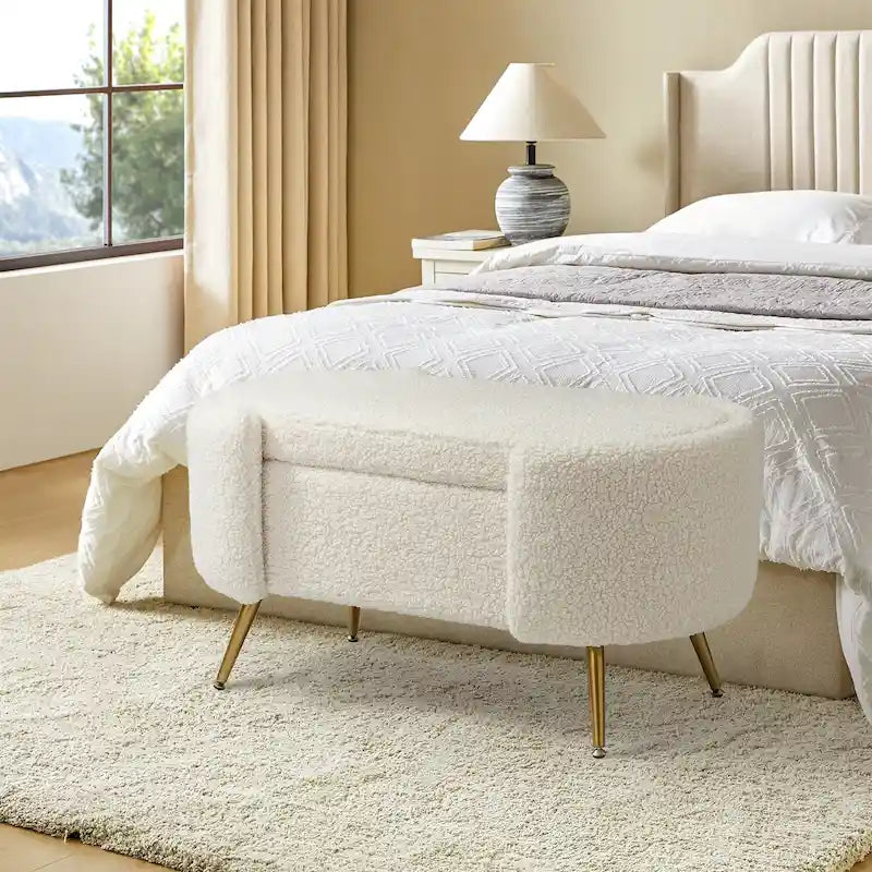 Banc de rangement de 39,4 po de large avec pieds en métal