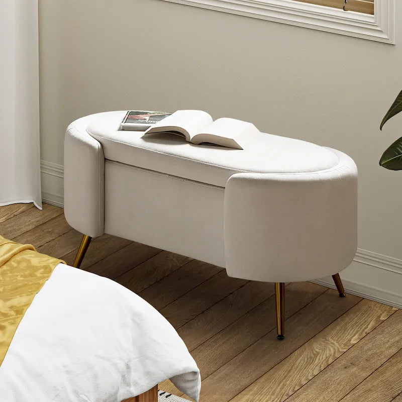 Banc de rangement de 39,4 po de large avec pieds en métal