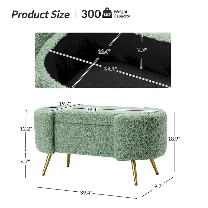 Banc de rangement de 39,4 po de large avec pieds en métal