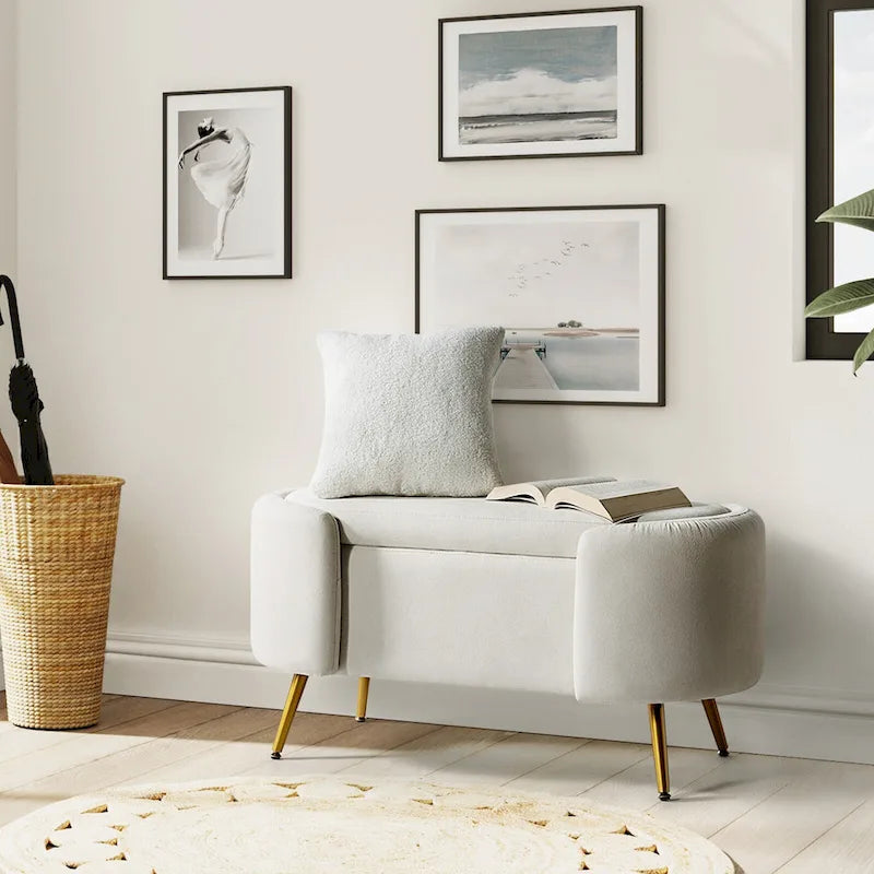Banc de rangement de 39,4 po de large avec pieds en métal