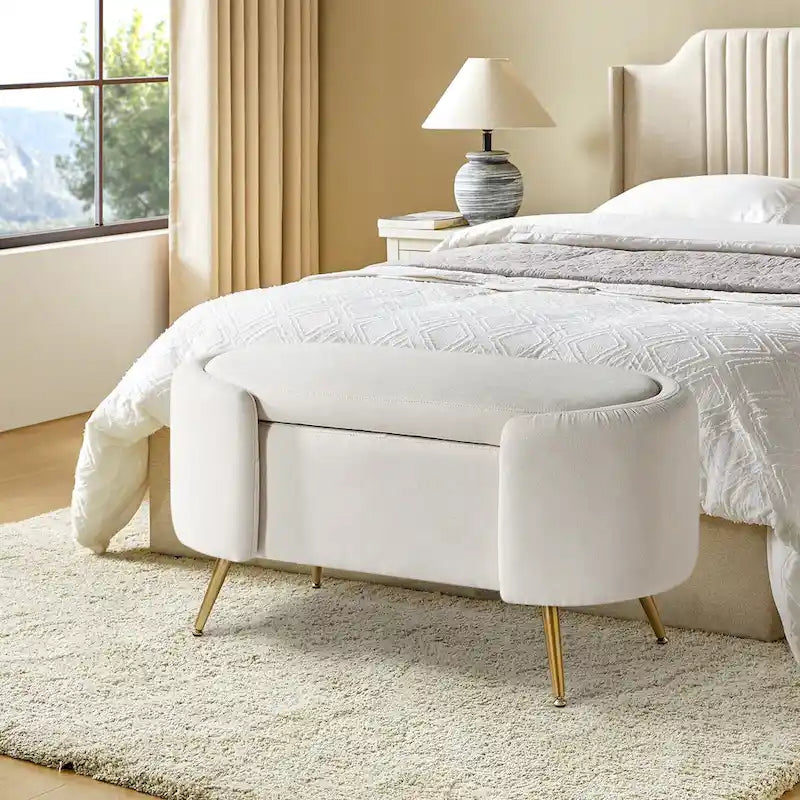 Banc de rangement de 39,4 po de large avec pieds en métal