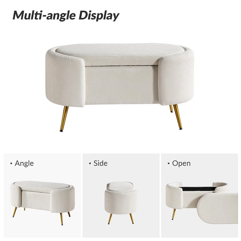 Banc de rangement de 39,4 po de large avec pieds en métal