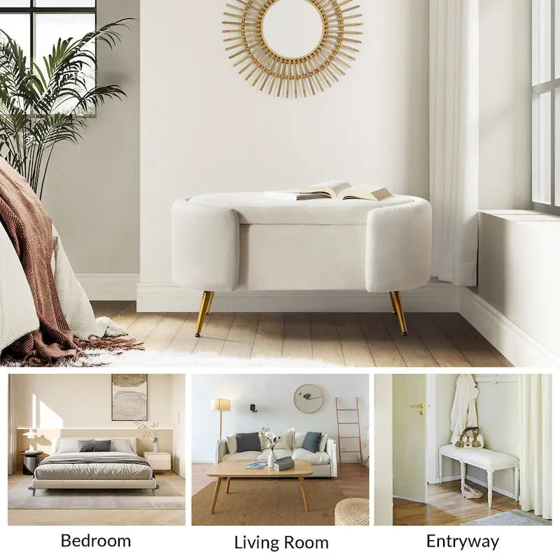 Banc de rangement de 39,4 po de large avec pieds en métal