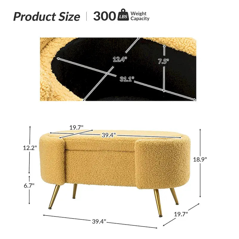 Banc de rangement de 39,4 po de large avec pieds en métal