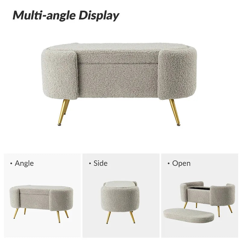 Banc de rangement de 39,4 po de large avec pieds en métal