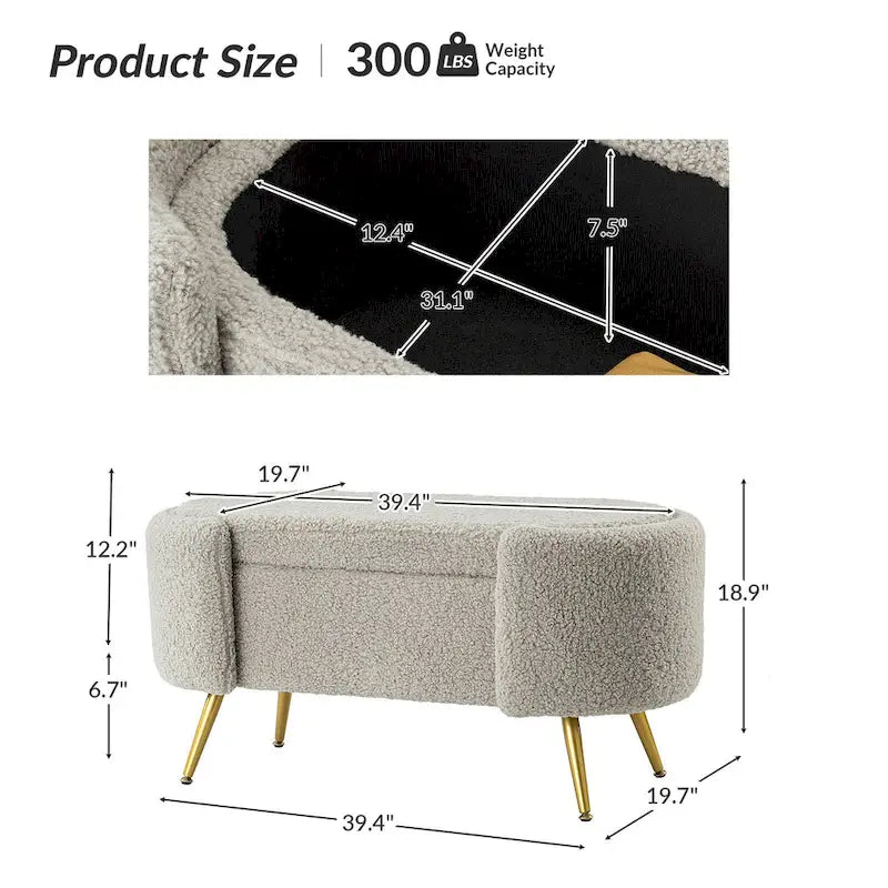 Banc de rangement de 39,4 po de large avec pieds en métal
