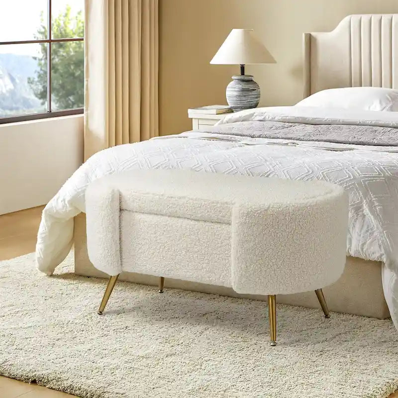 Banc de rangement de 39,4 po de large avec pieds en métal