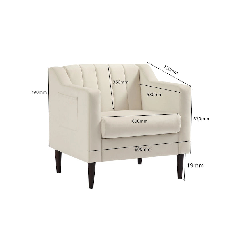 Fauteuil d'appoint capitonné moderne avec pieds en métal