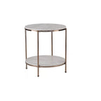 HomeRoots 24 Champagne Faux Marble And Iron Round End Table With Shelf - 22x22x24.25