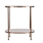 Table d'appoint ronde en faux marbre et fer coloris champagne avec étagère - 22x22x24,25