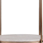 Table d'appoint ronde en faux marbre et fer coloris champagne avec étagère - 22x22x24,25