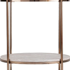 Table d'appoint ronde en faux marbre et fer coloris champagne avec étagère - 22x22x24,25