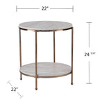Table d'appoint ronde en faux marbre et fer coloris champagne avec étagère - 22x22x24,25