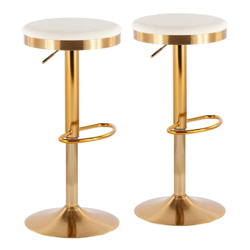 Tabourets de bar de comptoir | Cadre en acier doré | Similicuir blanc | Hauteur réglable