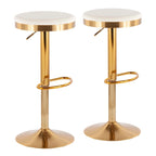 Tabourets de bar de comptoir | Cadre en acier doré | Similicuir blanc | Hauteur réglable