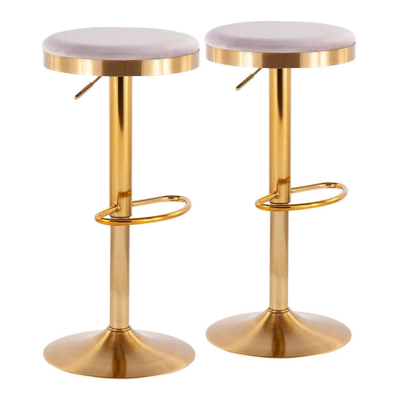Tabourets de bar de comptoir | Cadre en acier doré | Similicuir blanc | Hauteur réglable