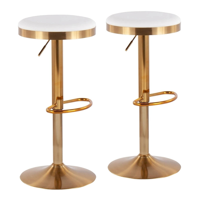 Tabourets de bar de comptoir | Cadre en acier doré | Similicuir blanc | Hauteur réglable