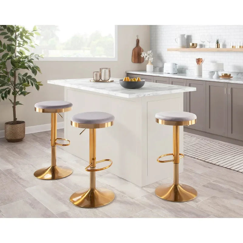 Tabourets de bar de comptoir | Cadre en acier doré | Similicuir blanc | Hauteur réglable