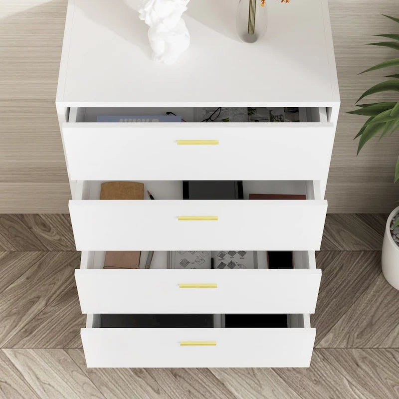 Commode blanche à 4 tiroirs de 37,5 po, moderne et peu encombrante