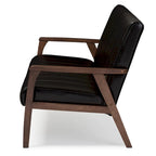 Canapé 3 places scandinave Mid-Century | Simili cuir marron foncé | Cadre en bois