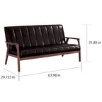 Canapé 3 places scandinave Mid-Century | Simili cuir marron foncé | Cadre en bois