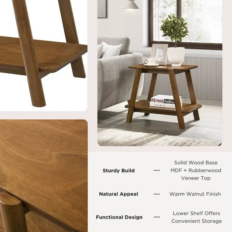 Table d'appoint étagère en bois du milieu du siècle