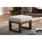 Tabouret ottoman rembourré de style Mid-Century Modern | Tissu beige clair | Pieds en bois massif