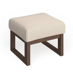 Tabouret ottoman rembourré de style Mid-Century Modern | Tissu beige clair | Pieds en bois massif