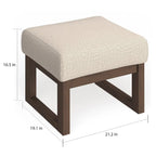 Tabouret ottoman rembourré de style Mid-Century Modern | Tissu beige clair | Pieds en bois massif