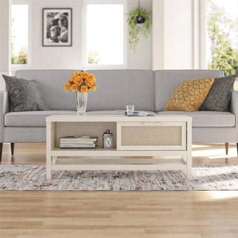 Table basse en bois moderne avec étagère inférieure | Table de salon | Design de rangement