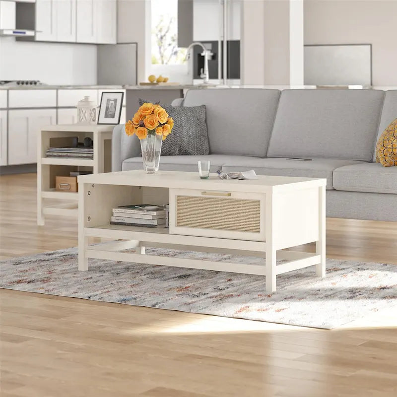 Table basse en bois moderne avec étagère inférieure | Table de salon | Design de rangement