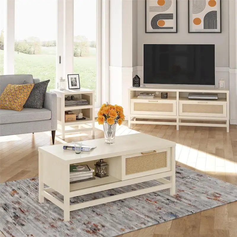 Table basse en bois moderne avec étagère inférieure | Table de salon | Design de rangement