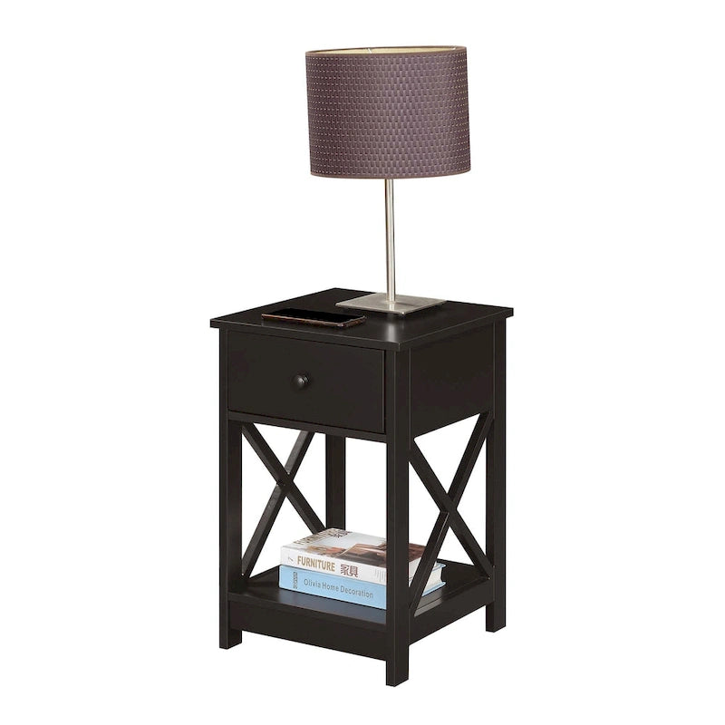 Table d'appoint style Oxford avec 1 tiroir et étagère ouverte | Plusieurs finitions | Table d'appoint compacte