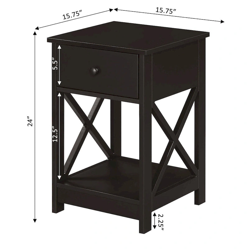 Table d'appoint style Oxford avec 1 tiroir et étagère ouverte | Plusieurs finitions | Table d'appoint compacte