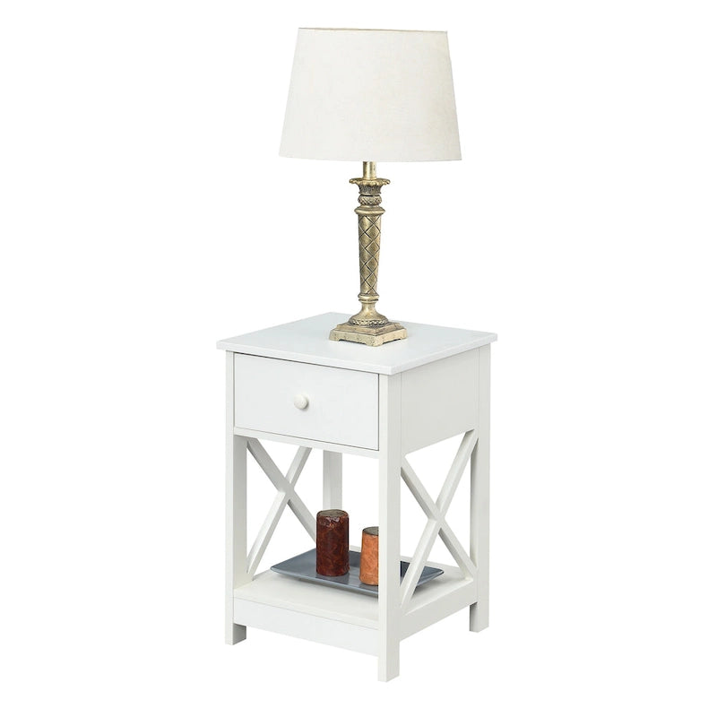 Table d'appoint style Oxford avec 1 tiroir et étagère ouverte | Plusieurs finitions | Table d'appoint compacte