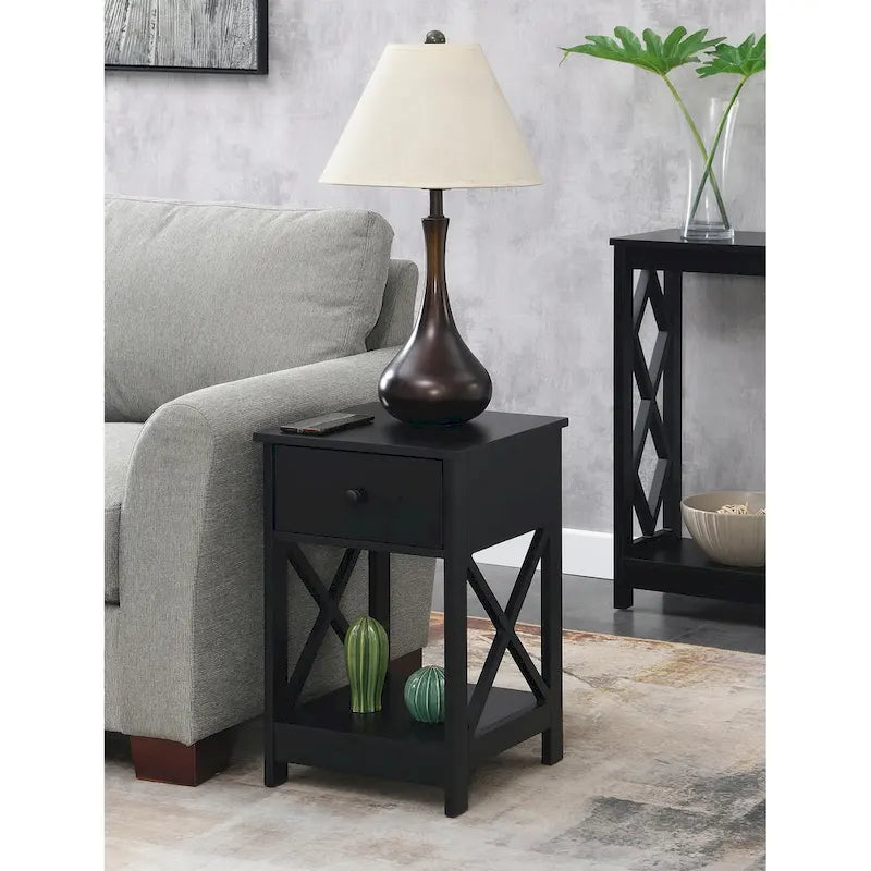 Table d'appoint style Oxford avec 1 tiroir et étagère ouverte | Plusieurs finitions | Table d'appoint compacte
