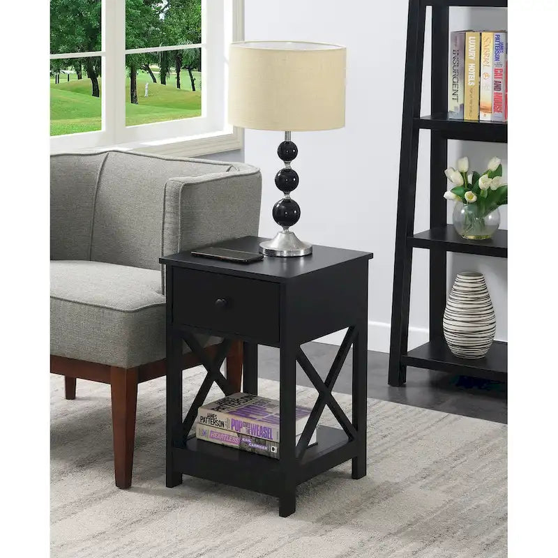 Table d'appoint style Oxford avec 1 tiroir et étagère ouverte | Plusieurs finitions | Table d'appoint compacte