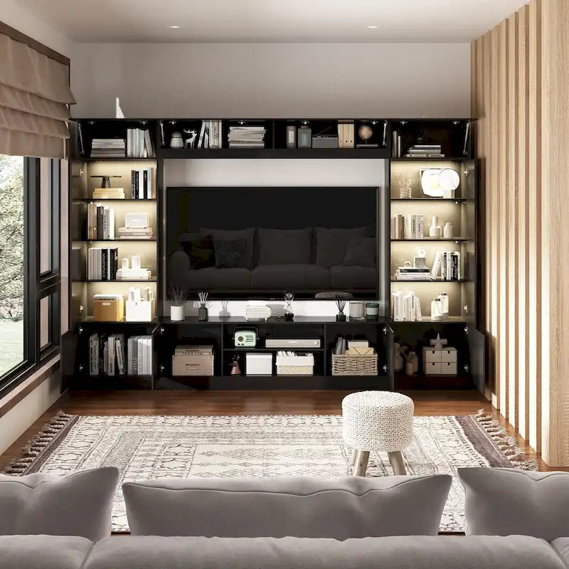 Meuble TV mural polyvalent éclairage LED - Convient aux téléviseurs jusqu'à 75 pouces