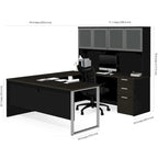 Bureau en U avec huche et porte en verre dépoli