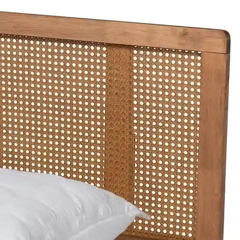 Lit plateforme en bois et rotin synthétique | Style bohème | Aucun sommier tapissier requis