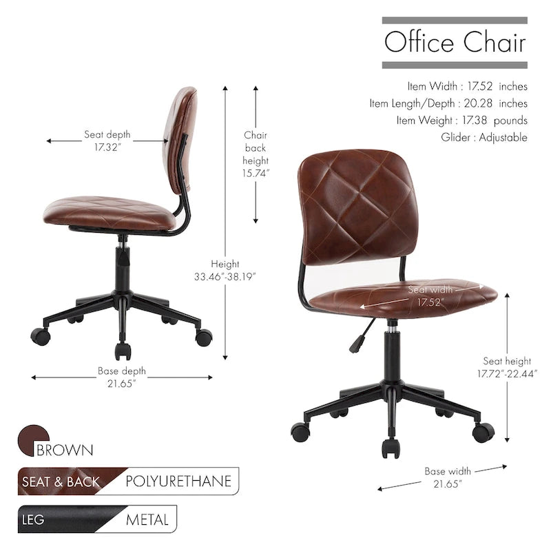 Chaise de bureau pivotante | Cuir PU capitonné | Hauteur réglable | Chaise de bureau à domicile