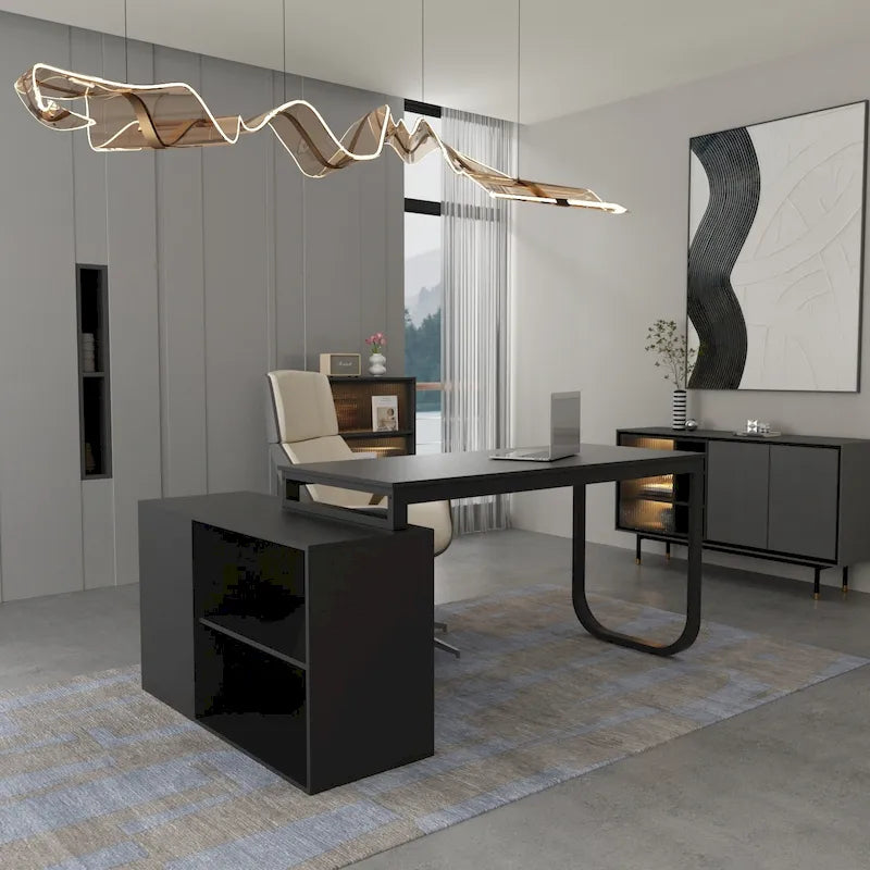 Bureau d'ordinateur d'angle en L de 140 cm avec tiroirs
