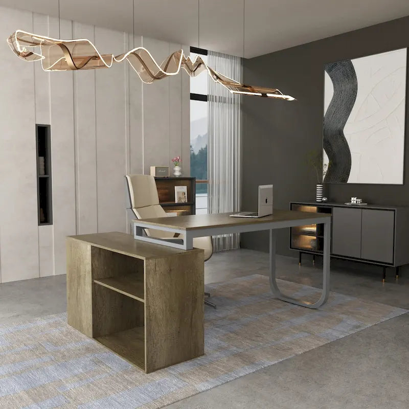 Bureau d'ordinateur d'angle en L de 140 cm avec tiroirs