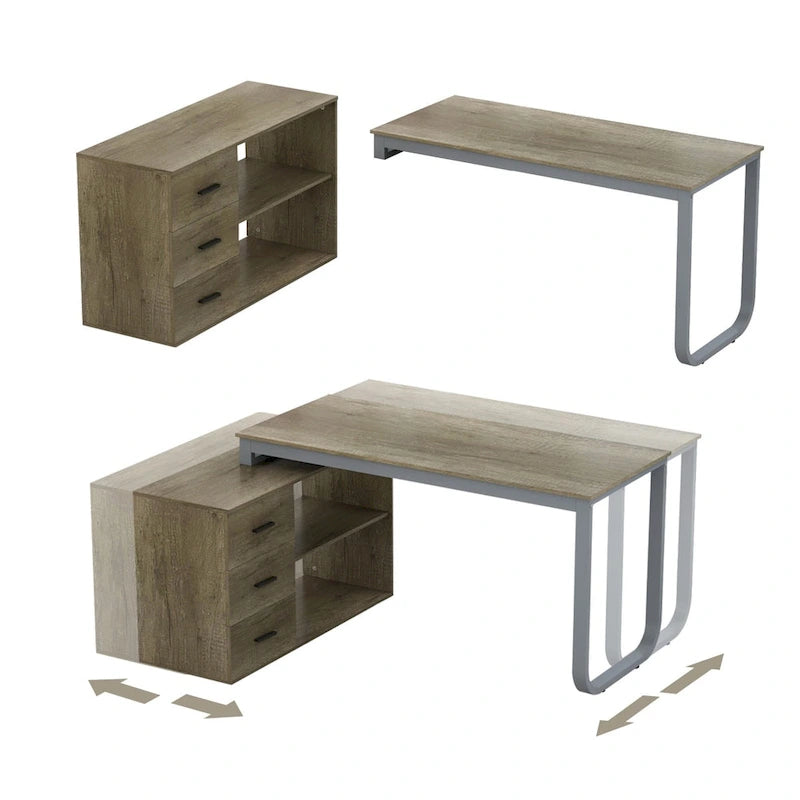 Bureau d'ordinateur d'angle en L de 140 cm avec tiroirs