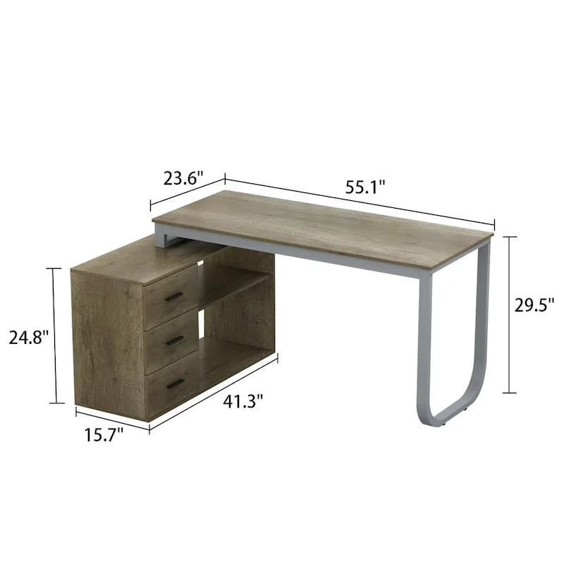 Bureau d'ordinateur d'angle en L de 140 cm avec tiroirs
