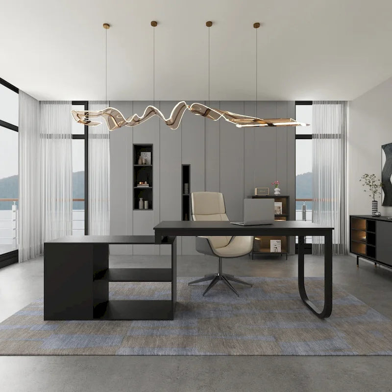 Bureau d'ordinateur d'angle en L de 140 cm avec tiroirs