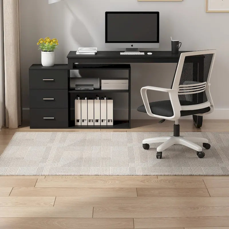Bureau d'ordinateur d'angle en L de 140 cm avec tiroirs