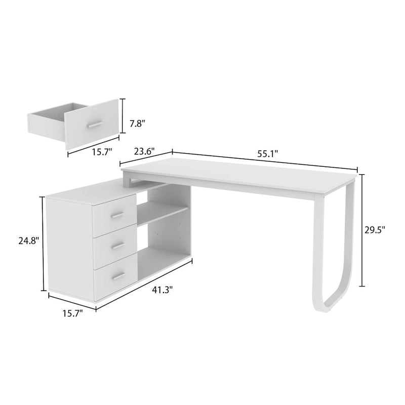 Bureau d'ordinateur d'angle en L de 140 cm avec tiroirs