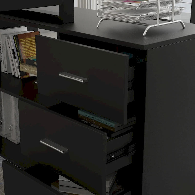 Bureau d'ordinateur d'angle en L de 140 cm avec tiroirs