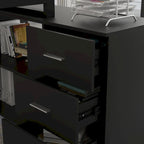 Bureau d'ordinateur d'angle en L de 140 cm avec tiroirs